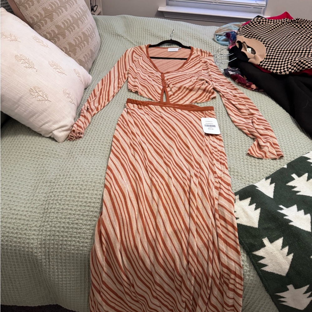 Striped Midi Skirt in Orange and Cream